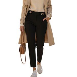 Women's trousers On Chio black, size M. Straight trousers with a gold buckle